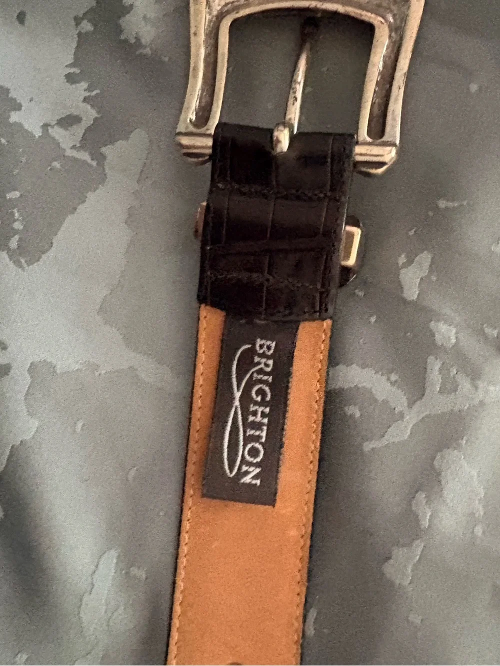 Brighton Black Leather Belt with Ornate Gold Buckle